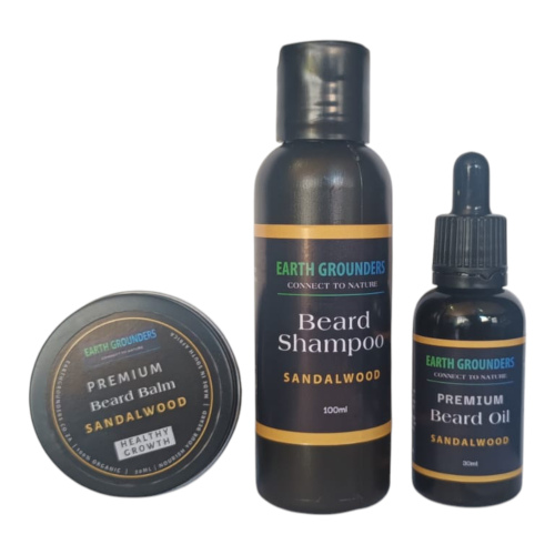 Earth Grounders Sandalwood Beard Trio – Cleanse, Soften & Style